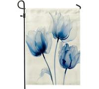 Drapeau de jardin printanier Wash And Ink Peinture Jolie Rose Floral Moderne Plante Bleu Blanc Lin Panneau Décoration Maison Décor Mural Extérieur Patio Jardin Intérieur Maison Premium Taille Standard