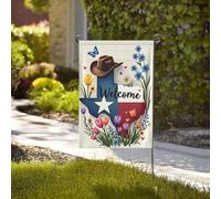 Drapeau de jardin printemps été drapeau de l'État du Texas chapeau de cowboy fleurs patriotique jour commémoratif double face rustique ferme cour pelouse