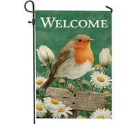 Drapeau de jardin printemps été rouge-gorge, bannière florale d'oiseau vert, bannière de décoration d'intérieur, drapeau de cour double face, décoration de pelouse extérieure 30,5 x 45,7 cm
