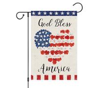 Drapeau De Jardin Que Dieu Bénisse L'Amérique 4 Juillet Amour Cœur Patriotique Jour De L'Indépendance Fleurs Étoiles Drapeau De Bienvenue Pride Flag Amusante Garden Flag Pour Home 30X45Cm
