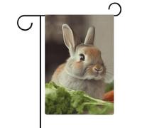 Drapeau de jardin « Rabbit Is Eating Vegetables » - 47,5 x 32,6 cm - Double face - Pour l'été et l'extérieur - Pour décoration de cour saisonnière