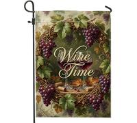Drapeau de jardin raisin, feuilles rustiques d'automne pour verre à vin vert automne, double face, en toile de jute, drapeaux décoratifs pour extérieur, porche, pelouse, terrasse, 30,5 x 45,7 cm