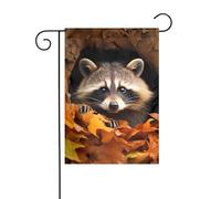 Drapeau de jardin Raton laveur dans l'Automne Arbre Trou Impressions Drapeaux décoratifs principalement pour patios, jardins, pots de fleurs, terrasse, balcon. 30,5 x 45,7 cm