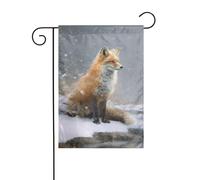 Drapeau de jardin Red Fox assis au bord de la rivière - 30 x 45 cm - Vertical double face - Décoration extérieure de ferme