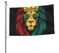 Drapeau de jardin Reggae King Rasta Lion Noir, résistant à la décoloration pour jardin extérieur - Drapeaux de plage en polyester, œillets renforcés, 3 x 5 pieds