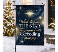 Drapeau de jardin religieux de Noël avec citation de l'étoile du Nord 30,5 | Calligraphie dorée, drapeau de cour, horizon nocturne céleste, thème religieux, décoration de cour extérieure