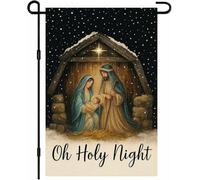 Drapeau de jardin religieux « Oh Holy Night » - Double face - Crèche de Noël - Bannière d'extérieur avec Mary Joseph Baby Je