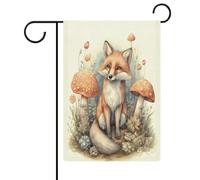 Drapeau de jardin renard dans un bosquet de champignons double face pour l'extérieur, la cour, les vacances, la maison, les fêtes, les vacances, l'extérieur, le porche, la décoration d'intérieur, 32,6