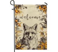 Drapeau de jardin renard d'automne - Bannière de bienvenue à motif floral orange - Drapeau double face en toile de jute pour décoration de pelouse - 30,5 x 45,7 cm