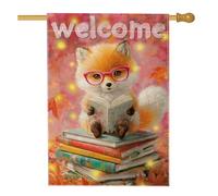 Drapeau de jardin renard d'automne bienvenue - Pêche et orange - Bannière de décoration d'intérieur - Double face en toile de jute - Décoration extérieure saisonnière - 71 x 101 cm