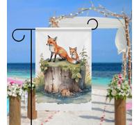 Drapeau de jardin renard dessiné à la main pour extérieur, 30,5 x 45,7 cm, drapeau de jardin printemps été, drapeau saisonnier double face, panneau de bienvenue durable pour terrasse, pelouse, cour