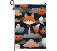 Drapeau de jardin renard d'Halloween, bannière décorative en forme d'animal mignon, drapeau double face en toile de jute, décoration de pelouse extérieure automne, 30,5 x 45,7 cm