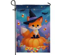 Drapeau de jardin renard d'Halloween, bannière décorative en forme d'animal mignon, drapeau double face en toile de jute pour décoration extérieure d'automne 30,5 x 45,7 cm
