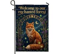 Drapeau de jardin renard, lune mystique enchantée, étoiles, bleu automne, double face, en toile de jute, drapeaux décoratifs pour extérieur, porche, pelouse, terrasse, 30,5 x 45,7 cm