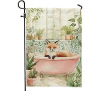 Drapeau de jardin renard printanier, orange mignon renard pour baignoire, décoration d'intérieur, extérieur, double face, toile de jute florale, décoration de pelouse, 30,5 x 45,7 cm