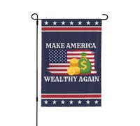 Drapeau de jardin « Rendez l'Amérique riche à nouveau » 12 x 18 - Panneau de jardin patriotique double face pour décoration intérieure, mât inclus