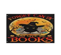 Drapeau De Jardin Résistants Aux Intempéries Drapeaux Oubliez Les Bonbons, Donnez-Moi Un Chat, Amoureux D'Halloween, Squelette Vintage Double Couture Bruant Pour Fête Décorations 90X150Cm