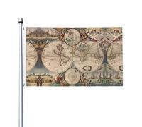 Drapeau de jardin rétro carte du monde double face, 90 x 150 cm, convient pour une utilisation toute l'année, pour décorer les porches, balcons et terrasses. Mât non inclus.