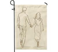 Drapeau de jardin romantique - Beige - Couple - Art Yard Fla, printemps, été, automne, mariage - Scène de décoration extérieure - 30,5 x 45,7 cm
