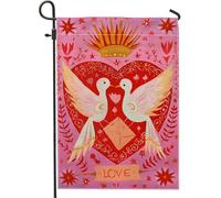 Drapeau de jardin romantique en forme de cœur de pêche, bannière décorative double face en toile de jute pour la Saint-Valentin 30,5 x 45,7 cm