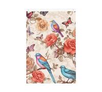 Drapeau de jardin romantique fantaisie avec oiseaux et papillons - 6 x 91 cm - Double face - Ne se décolore pas - Toile de fond pour photo - Bannière pour cour, porche, pelouse, décoration extérieure