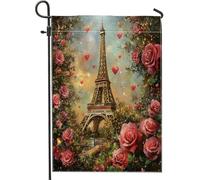 Drapeau de jardin romantique vintage avec roses et cœurs pour la Saint-Valentin - Double face - Décoration extérieure pour extérieur, terrasse, pelouse, porche, balcon - 30,5 x 45,7 cm