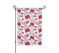 Drapeau de jardin rouge avec imprimé lèvres et amour - 30,5 x 45,7 cm - Décoration extérieure pour cour, patio, porche et pelouse