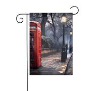 Drapeau de jardin rouge Cabine téléphonique Londres Street Prints Drapeaux décoratifs principalement pour patios, jardins, pots de fleurs, terrasse, balcon. 12 x 18 pouces