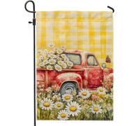 Drapeau de jardin rouge pour camion et marguerite, drapeau de jardin à motif floral vichy jaune, drapeau de cour, double face en toile de jute pour décoration de la maison, 30,5 x 45,7 cm