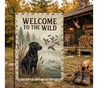 Drapeau de jardin rustique avec citation Labrador Chasse Cabine Retriever | Labrador noir, drapeau de pelouse, canards volants, décoration de cabine rustique, œuvre d'art sur le thème de la nature