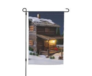 Drapeau de jardin rustique en bois avec imprimé paysage de chalet 30,5 x 45,7 cm, bannière double face pour extérieur, vacances, cour, porche, terrasse, arrière-cour, décoration printanière et été