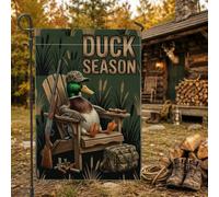 Drapeau de jardin rustique en forme de canard colvert 30,5 x 45,7 cm | Chaise Adirondack, drapeau de pelouse, fusil de chasse, sac de camouflage, roseaux de quenouilles, décoration de cabane
