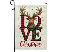 Drapeau de jardin rustique en forme de renne de Noël, bannière décorative à carreaux rouges, drapeau double face en toile de jute, décoration de pelouse extérieure, 30,5 x 45,7 cm