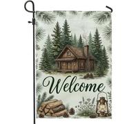 Drapeau de jardin rustique en pin naturel - Lanterne verte d'automne double face en toile de jute - Drapeaux décoratifs pour extérieur, terrasse, pelouse, porche, balcon - 30,5 x 45,7 cm