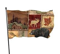 Drapeau de jardin rustique Lodge ours orignal montagne lac drapeau polyester avec 2 œillets en laiton bannière couleurs vives et résistant à la décoloration drapeau de jardin extérieur décoration d'in