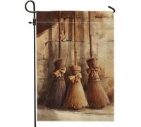 Drapeau de jardin rustique marron avec balai, bannière de décoration d'intérieur vintage, double face en toile de jute pour décoration de pelouse d'extérieur pour l'automne et Halloween, 30,5 x 45,7