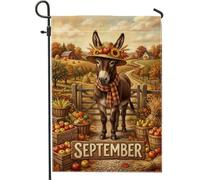 Drapeau de jardin rustique pour récolte d'ânes d'automne 30,5 x 45,7 cm | Thème ferme, drapeau de pelouse, récolte de fruits, chapeau de paille, écharpe à carreaux, paysage rural