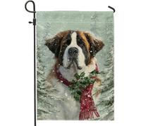 Drapeau de jardin Saint Bernard, Noël festif en toile de jute verte double face pour extérieur, pelouse, porche, terrasse, entrée, 30,5 x 45,7 cm