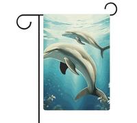 Drapeau de jardin saisonnier (47 x 32 cm) double face Baiser Conte de dauphins imprimé quatre saisons Décoration extérieure cour ferme vacances jardin décoration
