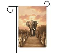 Drapeau de jardin saisonnier (47 x 32 cm) double face éléphant sur un pont imprimé quatre saisons décoration extérieure cour ferme vacances jardin décoration