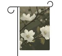 Drapeau de jardin saisonnier (47 x 32 cm) double face fleurs blanches imprimées quatre saisons pour extérieur, cour, ferme, vacances, jardin
