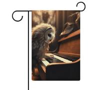 Drapeau de jardin saisonnier (47 x 32 cm) double face hibou jouant un piano imprimé quatre saisons décoration extérieure cour ferme vacances jardin décoration