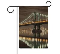 Drapeau de jardin saisonnier (47 x 32 cm) double face pont de Manhattan de New York imprimé nuit quatre saisons décoration extérieure cour ferme vacances jardin décoration