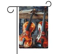 Drapeau de jardin saisonnier (47 x 32 cm) double face violon et violoncelle imprimé quatre saisons pour décoration de cour extérieure de ferme, vacances, jardin