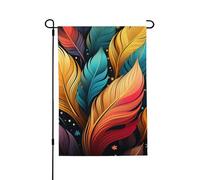 Drapeau de jardin saisonnier avec plumes colorées - Petits drapeaux de cour pour l'extérieur de la ferme saisonnière - Drapeau floral de cour - Décoration extérieure - Drapeau de maison de vacances