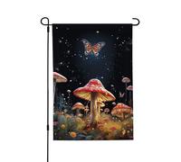 Drapeau de jardin saisonnier derrière champignon - Petit drapeau de cour pour l'extérieur de la ferme saisonnière - Drapeau floral de cour - Décoration extérieure - Drapeau de maison de vacances