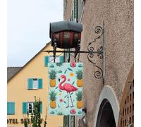 Drapeau de jardin saisonnier double face 12 x 18 po Flamant rose et pin Petit s pour l'extérieur Décoration florale de ferme saisonnière Drapeau de maison de vacances