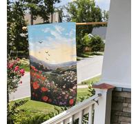 Drapeau de jardin saisonnier double face 28 x 40 pouces Oiseaux volant au-dessus des champs de fleurs Petits drapeaux de jardin pour l'extérieur Drapeau de jardin floral de ferme saisonnière Décorat