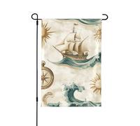 Drapeau de jardin saisonnier double face 30,5 x 45,7 cm Drapeau de cour, drapeau de jardin nautique motif boussole motif bienvenue cour maison extérieur drapeaux de jardin