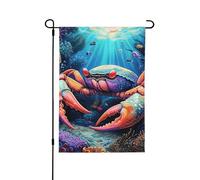 Drapeau de jardin saisonnier double face 30,5 x 45,7 cm, drapeau de jardin coloré en forme de crabe, coraux de mer, bienvenue, cour, maison, extérieur
